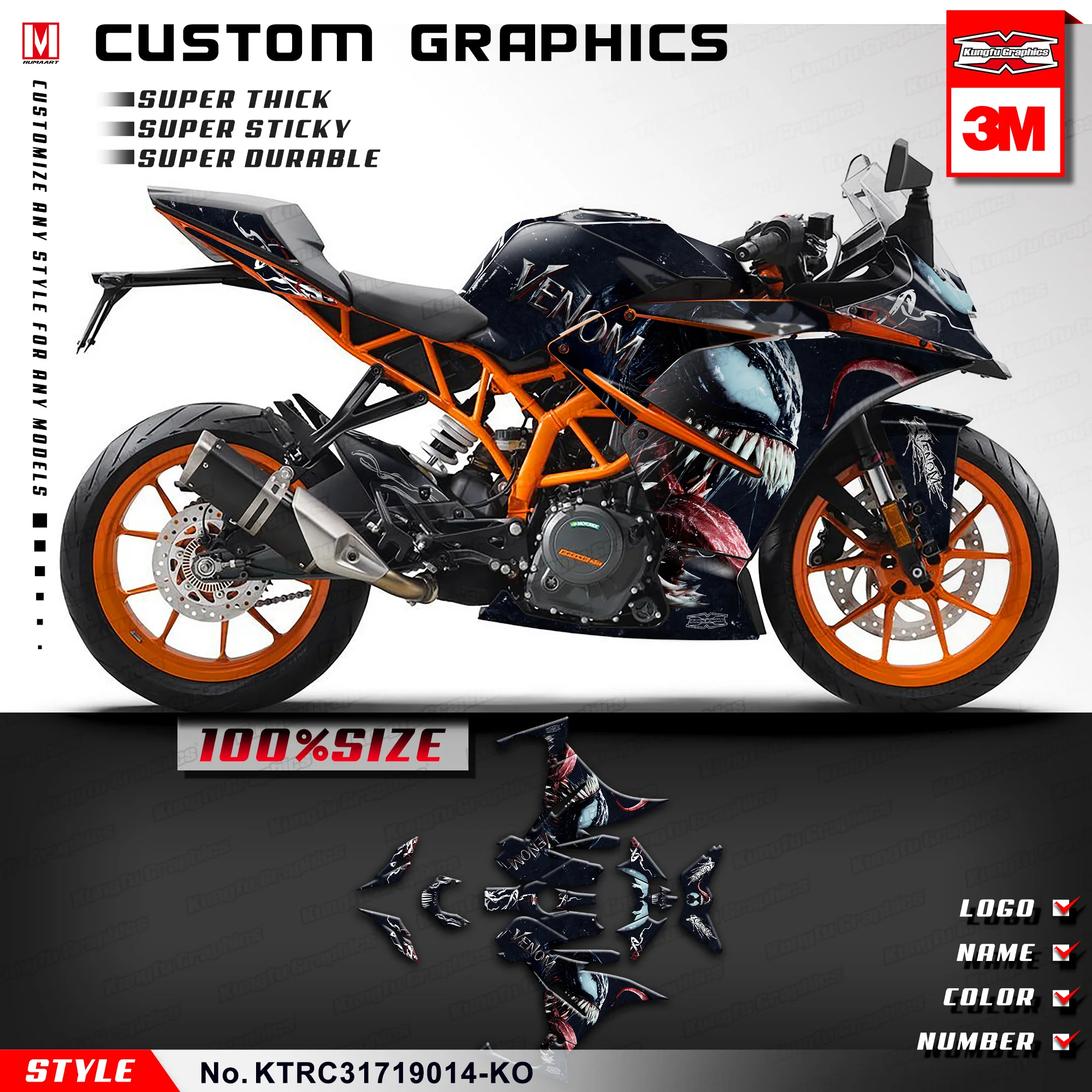 KUNGFU GRAPHICS Custom Sticker Kit Full Vinyl Wrap Graphique для RC 125 200 RC125 RC200 2017 2018 2019 2020 2021 Venom | Автомобили и