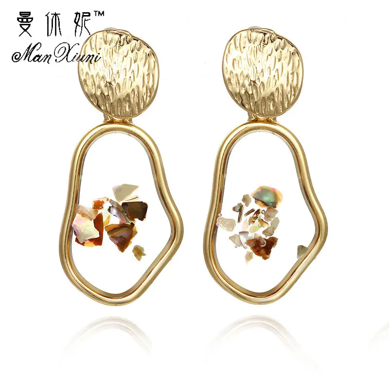 Hot Korean Gold Color Earrings 2021 for Women Fashion Statement Jewelry Leaf Face Metal Acrylic Ear Dangle Drop Earing | Украшения и
