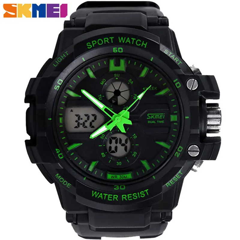 

SKMEI Luxury Band Sport Watches Men Dual Display Wristwatches 50M Waterproof Chronograph Shock Resistant Alarm Watches 0990