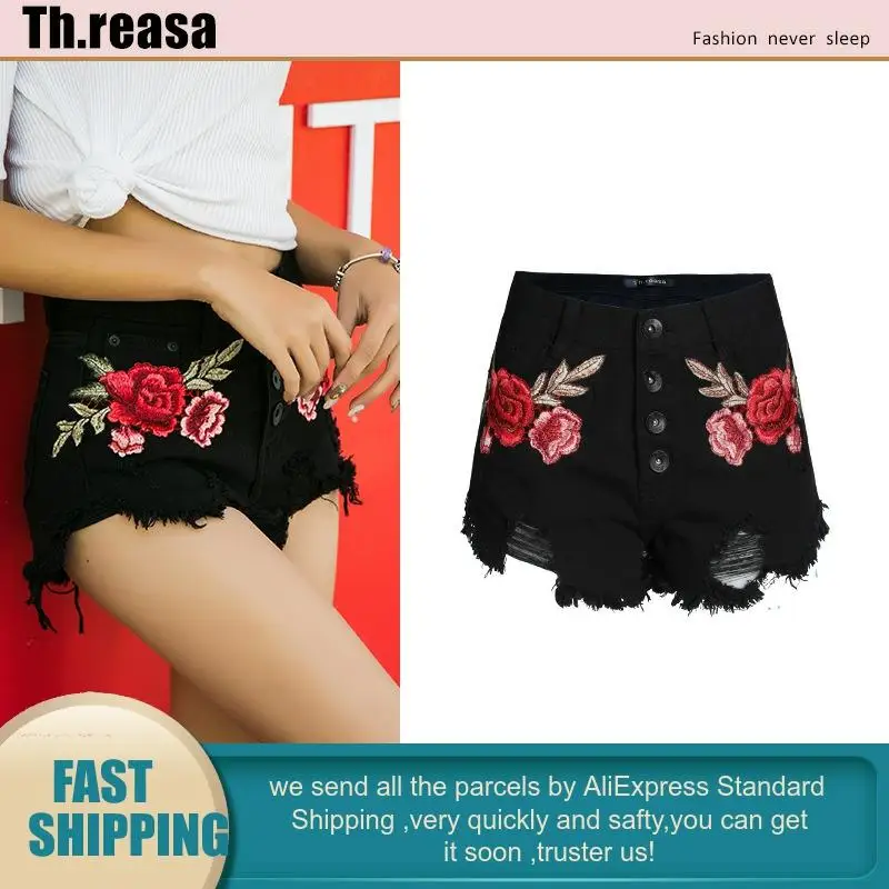 Шорты женские джинсовые с цветочным принтом повседневные винтажные рваные