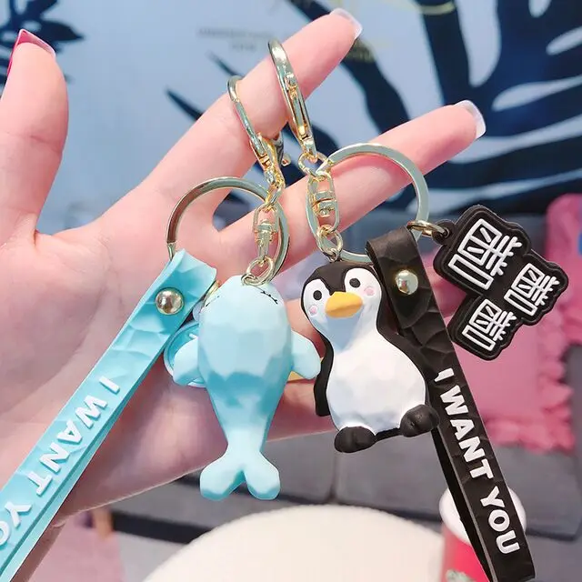 

Креативные Мультяшные брелоки с геометрическим вырезом, брелок с милым животным, пингвином, трендовый Брелок с подвеской для сумки
