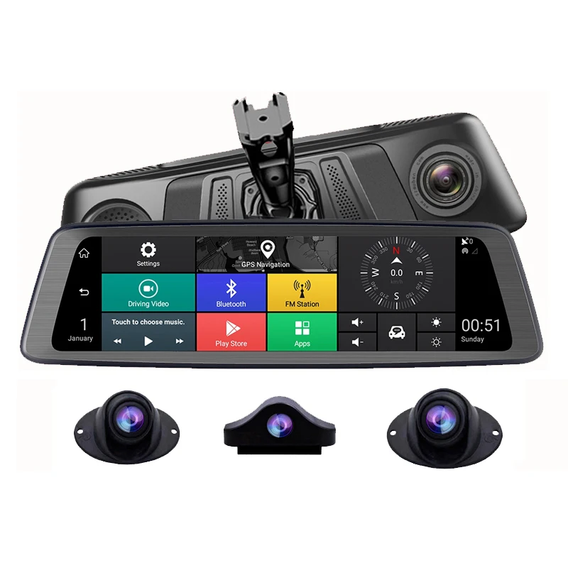 

4 Channel Panoramic 2GB+32GB Car DVR 10 inch Android Rearview Mirror Camera GPS Navigator Video Recorder ADAS 4G Wifi DashCam