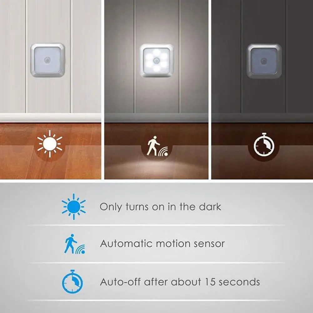 

Square Led Light Wireless Light Wall Lamp Light Auto Battery Infrared Power On/off Motion Sensor Lighting Closet Pir S5a9