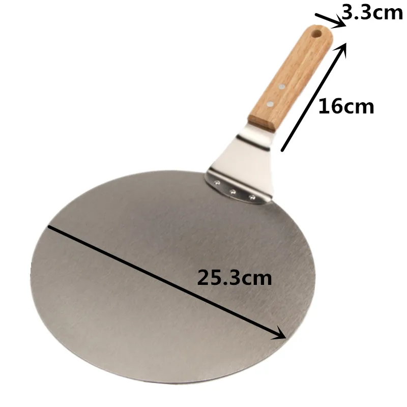 Wood Handle Большой нержавеющей стали пиццы кожуры 10 дюймов торт подъемник Круглый Шпатель для печенья - Цвет: Wood Handle