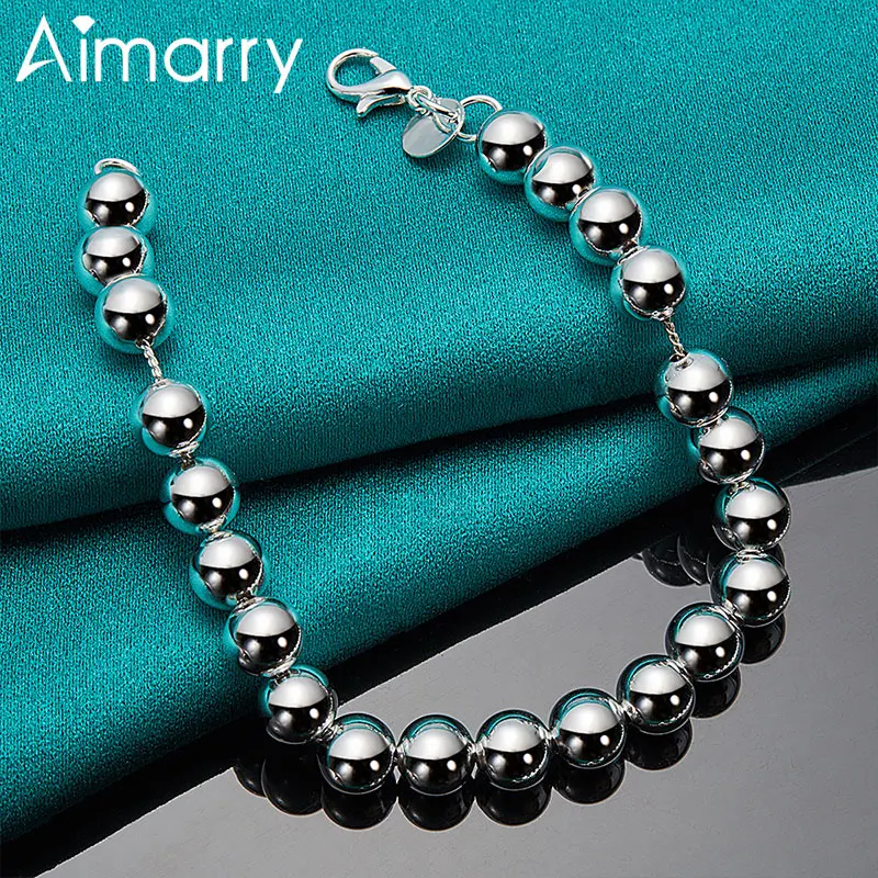 

Aimarry 925 Sterling Silver 8mm Charm Smooth Beads Bracelet For Women Party Engagement Gifts Wedding Fashion Jewelry