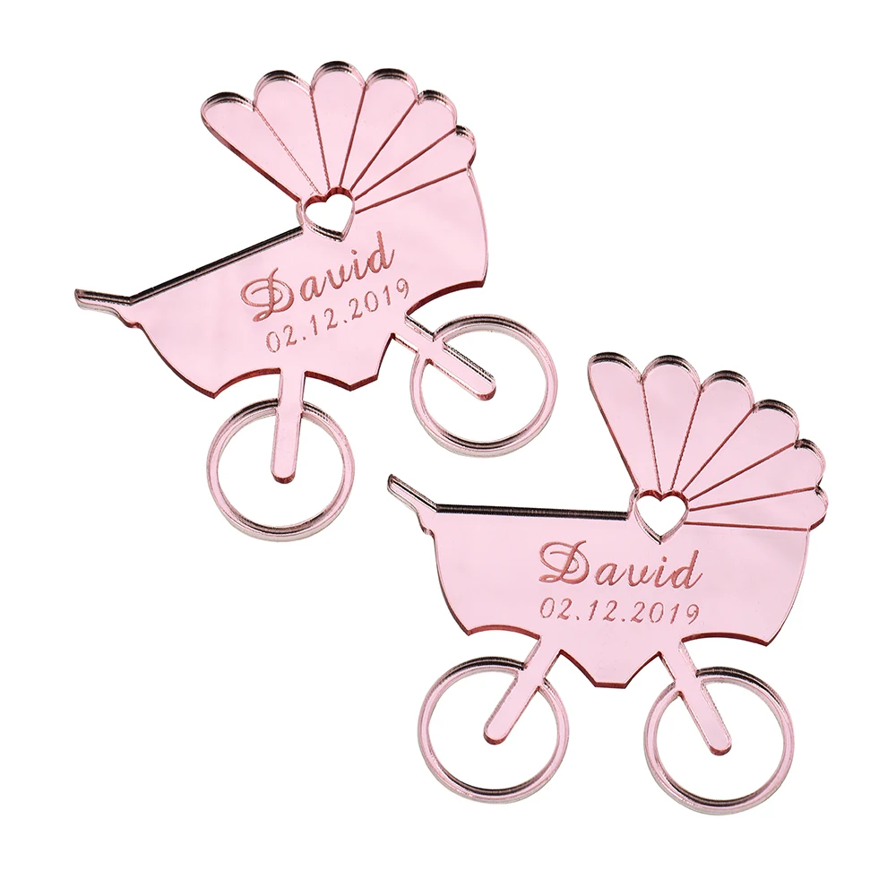 

30PCS Personalized Engraved Mirror Wood Baby Carriage Name Card Table New Birth Born Stcikers Baby Shower Gift Decor Tags Favors