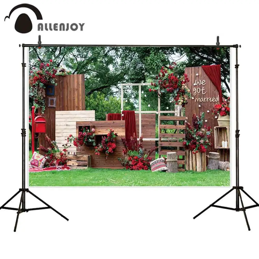Allenjoy винтажный фон для свадебной фотосъемки на открытом воздухе Газон красные