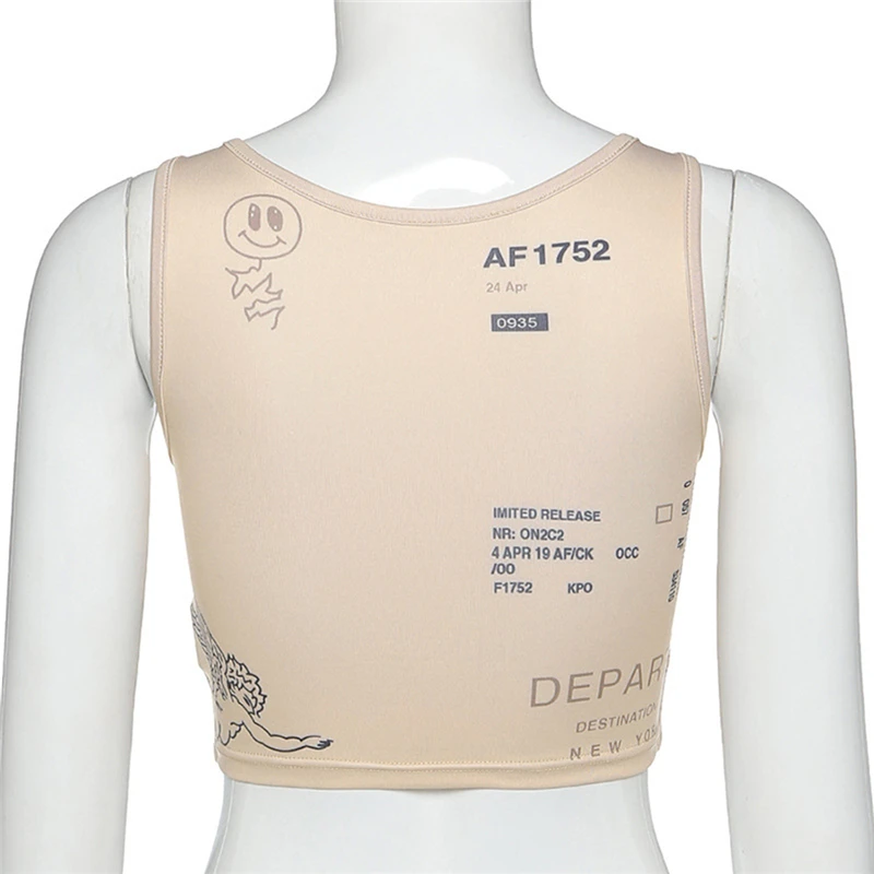

2020 Fashion Women's Summer New Stylish Letter Print Cropped Top Wrapped Elastic Casual Party Round Neck Tanks Vest Sun-tops