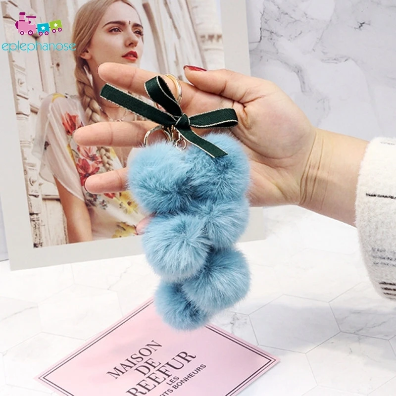 Pompom keychain doll Grapes Fluffy Ball Plush Toys Key Chain Faux Rabbit Fur Bag Car Pendant fruit and vegetables stuffed toys | Игрушки и