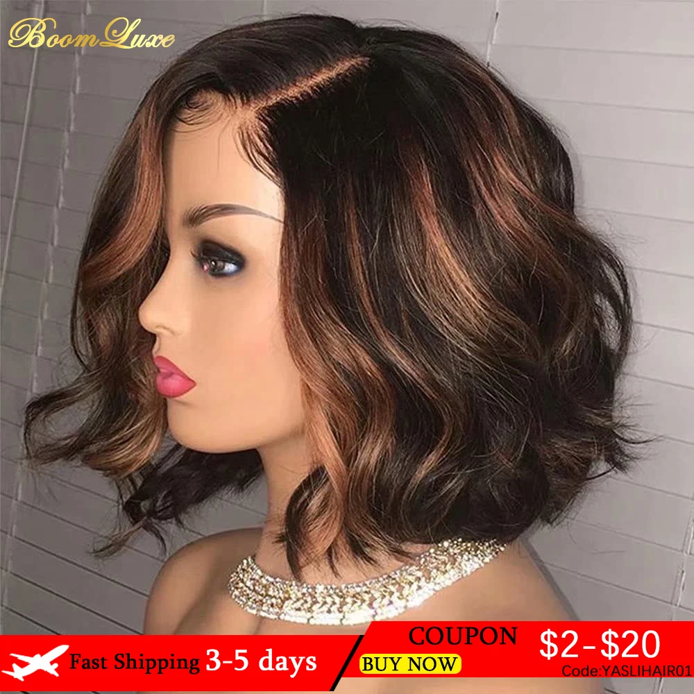 

Ombre Lace Front Wigs Short Bob Wavy Human Hair HD 13X4 Lace Frontal Human Hair 150% Density Pre Plucked Glueless Short Bob