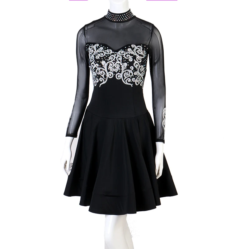 Женское платье для латиноамериканских танцев черное девочек и детей танго Самба