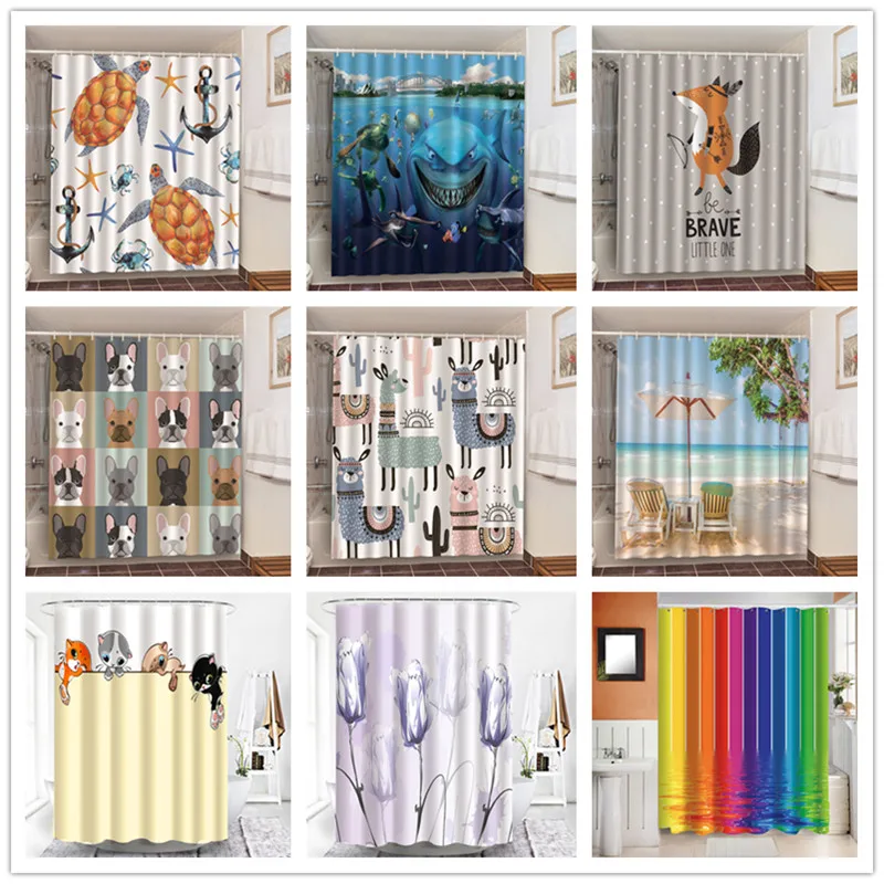 

Polyester Bathroom Curtain Waterproof Animals Printing Bath Decor Shower Curtains With Hooks Home Decortaion Living Room Screen