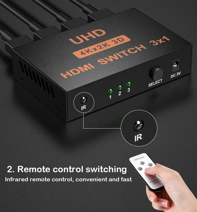 3 в 1 HDMI сплиттер переключатель адаптер 4K HD HDCP 3D HDR с пультом дистанционного