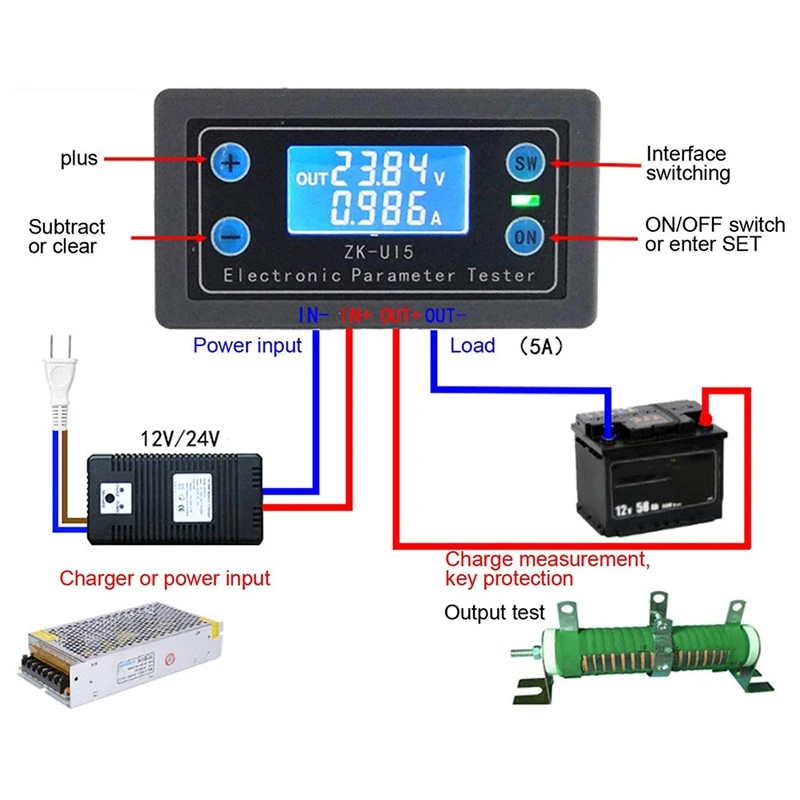 

DC 5V-38V LCD Voltmeter Ammeter with Digital Screen for Testing Voltage Current Battery Capacity