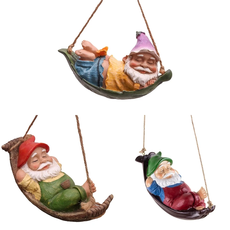 

Funny Gnome Garden Decoration Outdoor Hanging Statue Fairy Garden Swinging Gnome