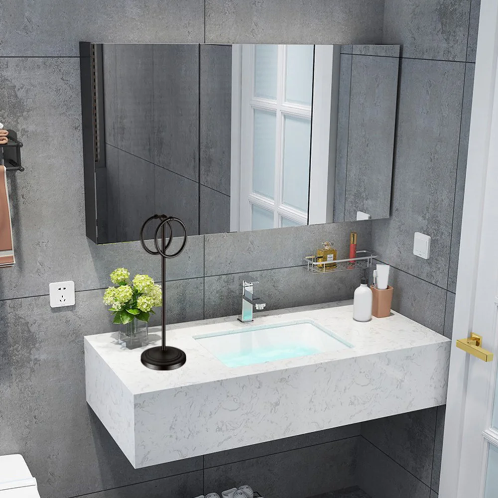

1Pc Stainless Steel Towel Rack Movable Floor-standing Double Rings Towel Rack