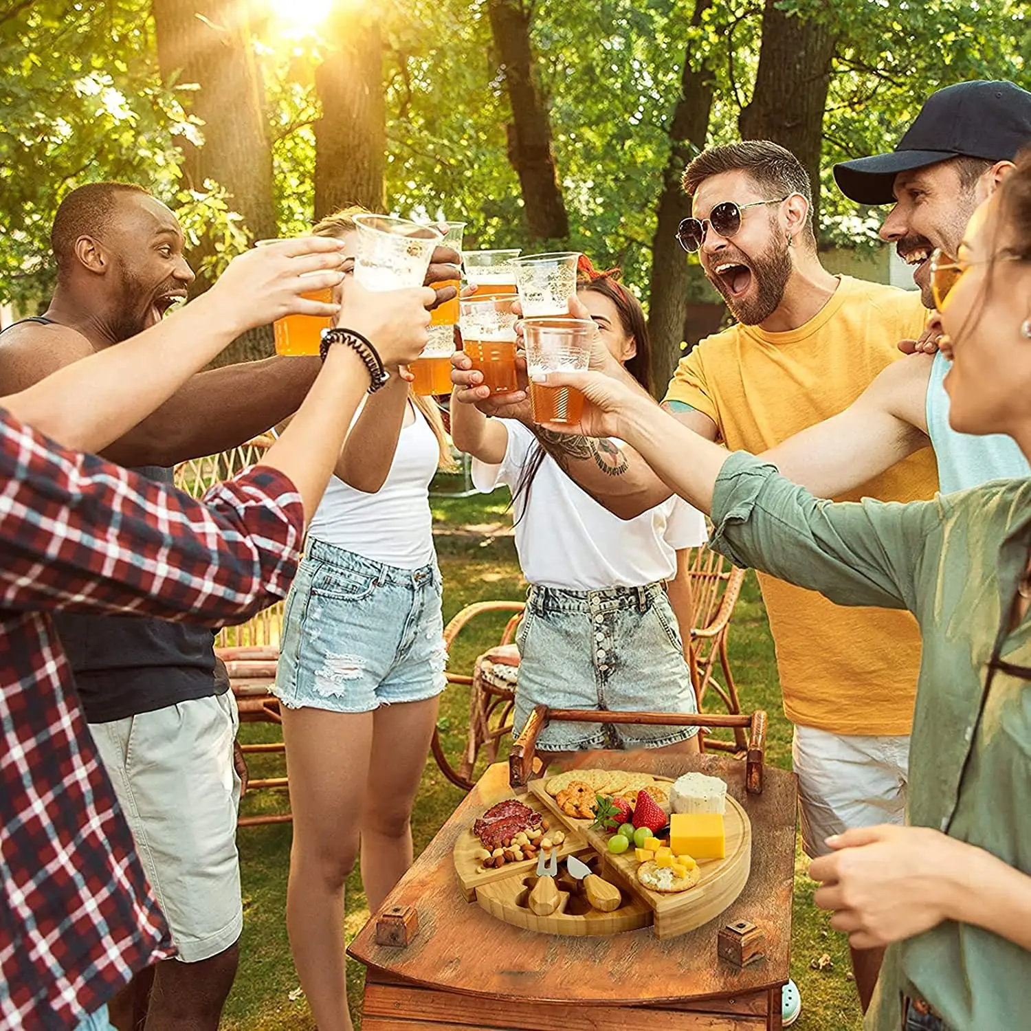 Набор из бамбуковой доски для сыра с ножом тарелка 37 см вращающаяся Подарочная и