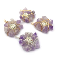 1pcs natural stone crystal pendant irregular flower shape purple charms diy women necklace jewelry making accessories pendant