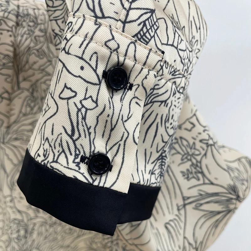 

TWOTWINSTYLE Vintage Print Shirt For Women Lapel Long Sleeve Hit Color Casual Blouse Female Fashion New Clothing 2021 Spring