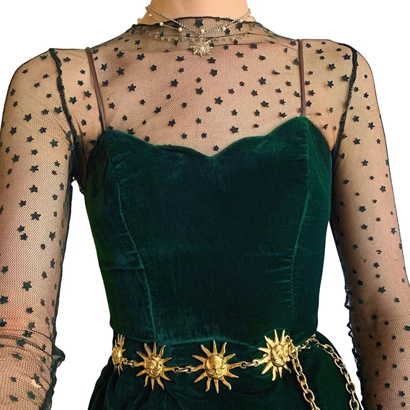 Модные женские облегающие Мини платья элегантные сетчатые с длинным рукавом