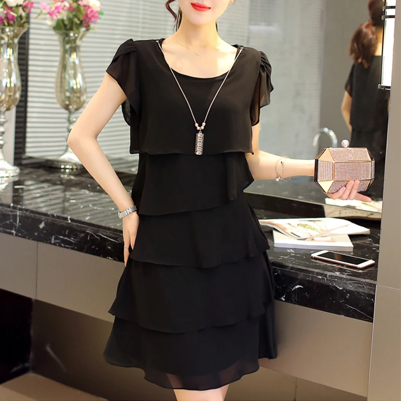 

Plus Size 5XL Dress Women High Quality Elegant Ladies Party Cocktail Ruffles Dress Loose Summer Chiffon Dress