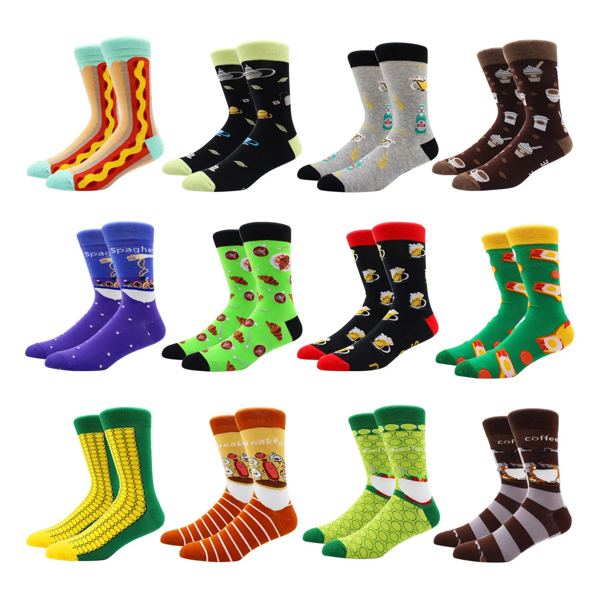 

Autumn Winter Men Cotton Socks Colorfull Women Crew Socks Food Pattern Creative Novelty Cartoon Tube Socks for Wedding Gifts