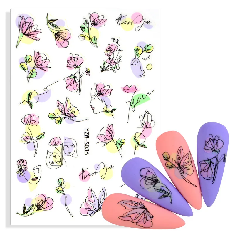 3D наклейка для ногтей фигурка женщины узор лица клейкая переводная картина цветы