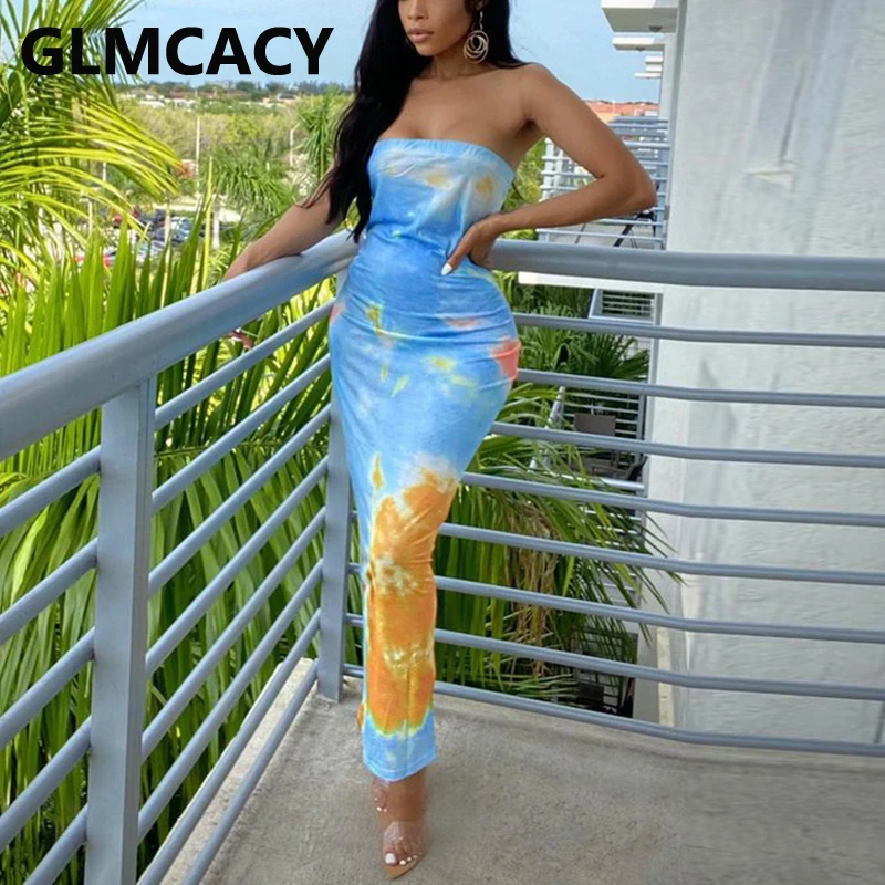 

Summer Off Shoulder Tube Dress Slim Party Club Maxi Dresses