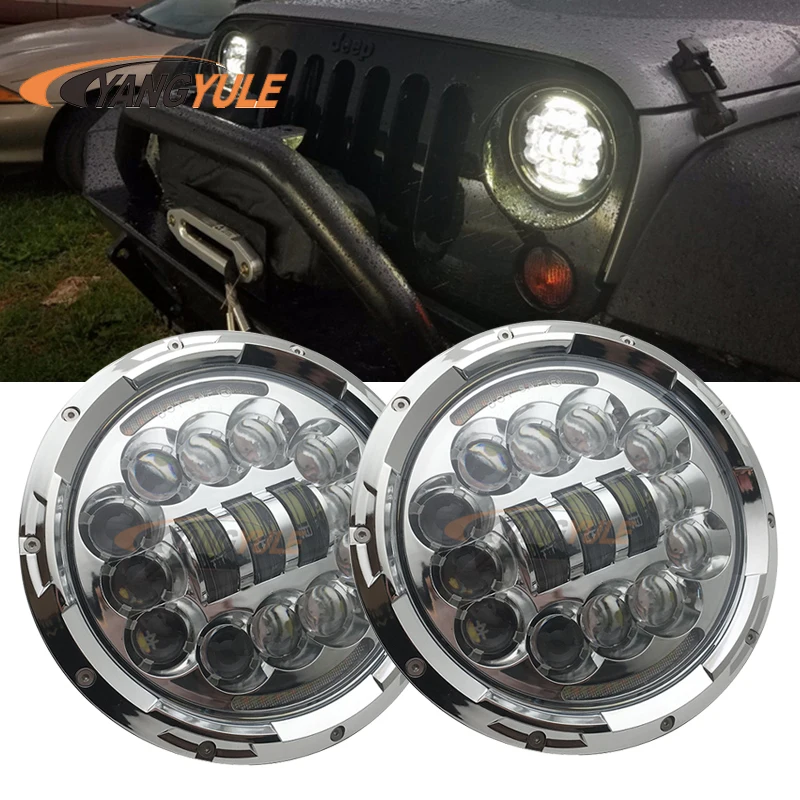 2X7 дюймов круглый светодиодный фары проекционный комплект фар для Jeep Wrangler JK TJ LJ lada niva 4x4 suzuki samurai Hummer H1 H2