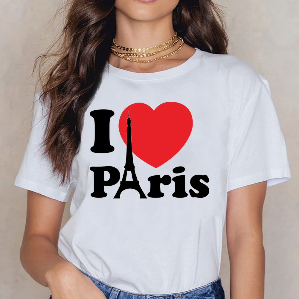 

Женская хлопковая футболка с надписью «I Love Paris»