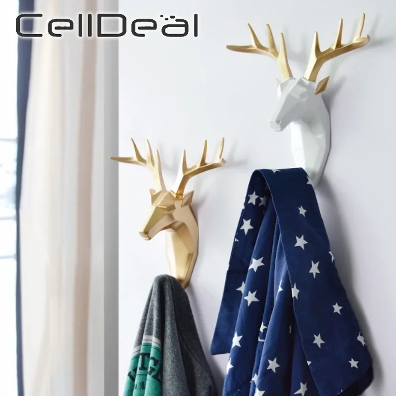 

CellDeal Clothing Hook Deer Elephant Rhinoceros Head Animal Resin Display Racks Hook Coat Hanger Cap Room Decor Show Wall Bag
