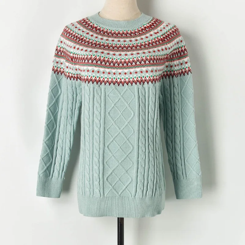 Женский жаккардовый свитер теплый плотный Свободный пуловер с круглым вырезом