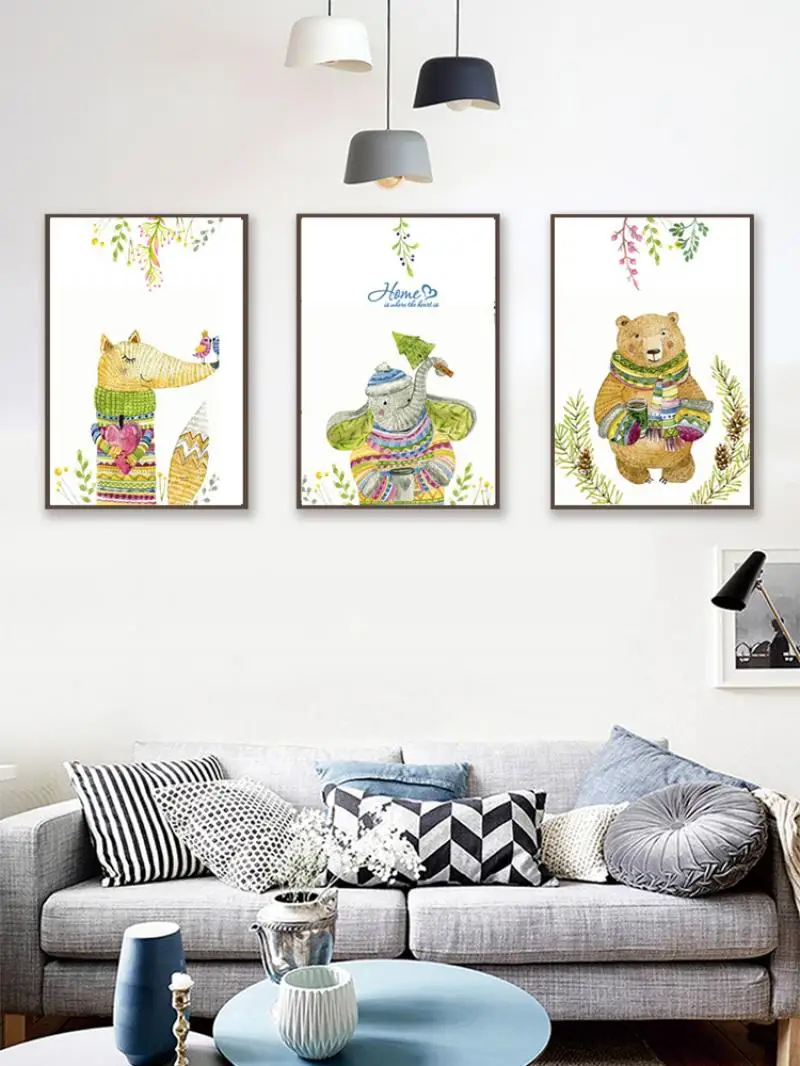 

Abstract Cute Bear Fox Elephant Color Cartoon Animal for Kid's Room Decoration Canvas Printing Frameless Decorative Art Poster