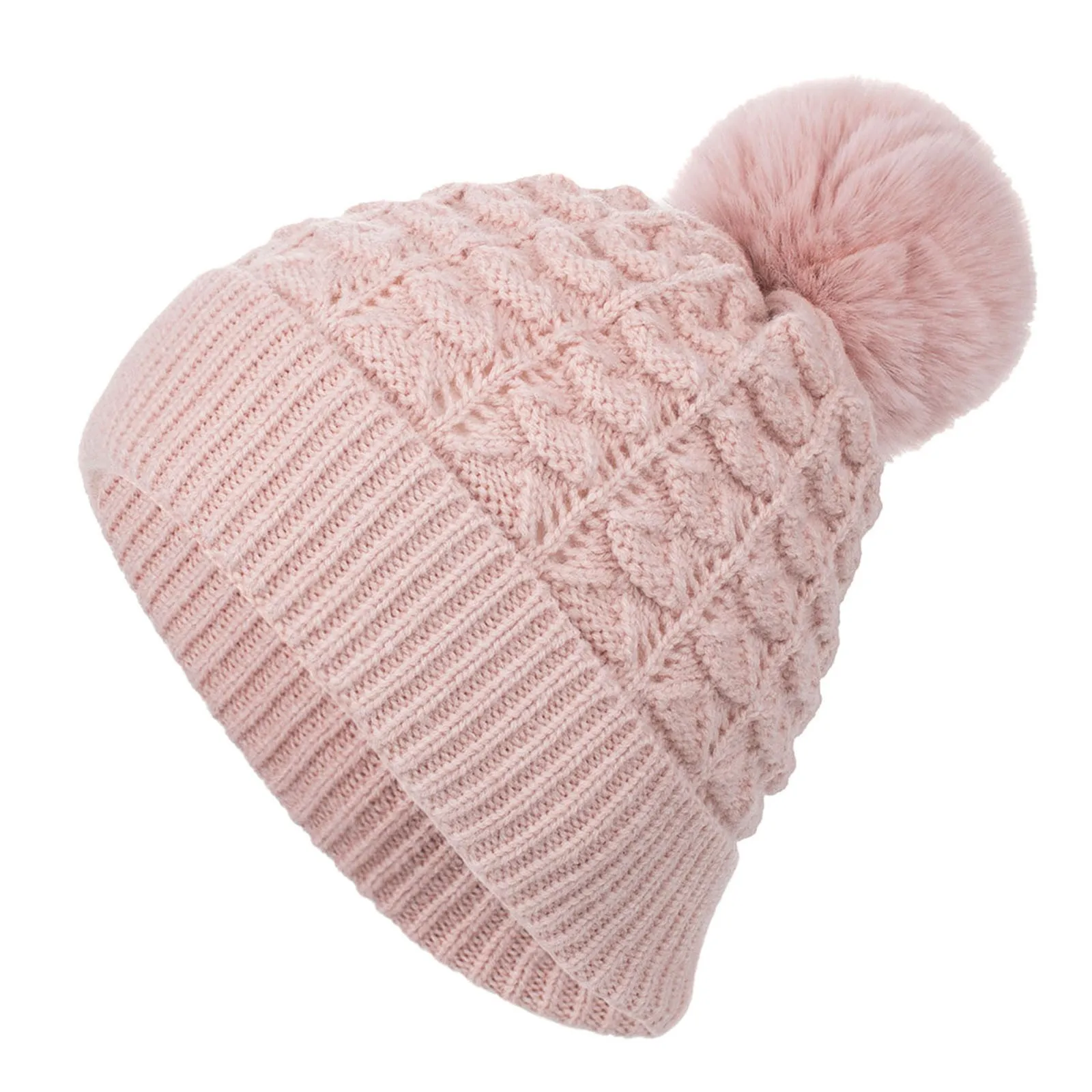 

Winter Hats For Women Warm Plush Caps Hairball Knitted Woolen Hat Women Casual Beanie Solid Color Bonnet Femme