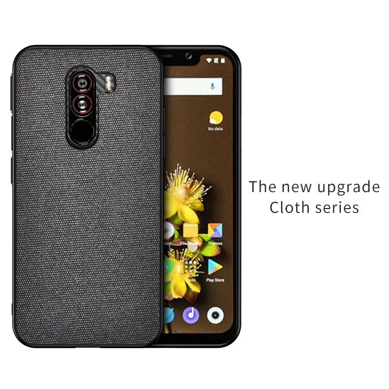 Black Роскошный ультра-тонкий хлопковый тканевый чехол s для Xiaomi POCOPHONE F1 Phone Sofr силиконовый чехол для задней панели POCOPHONE F1 кожаный чехол - Цвет: Black