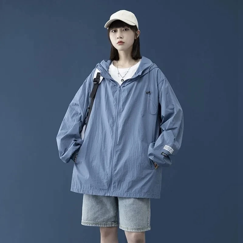 

Sun Protection Clothing Female Summer Thin Long Sleeve 2021 New Korean All-match Student Hooded Coat Solid Color Zipper Blouse