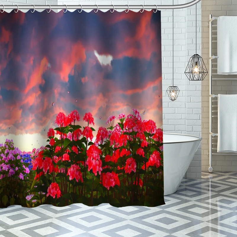 

Пользовательская Высококачественная занавеска для душа с цветами, водонепроницаемая ткань из полиэстера для ванной комнаты