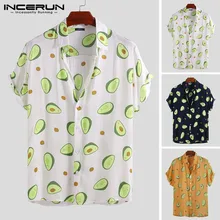 INCERUN Summer Avocado Print Men Shirt Turn-down Collar Short Sleeve Casual Beach Hawaiian Shirts Men Streetwear Camisa 2021 5XL
