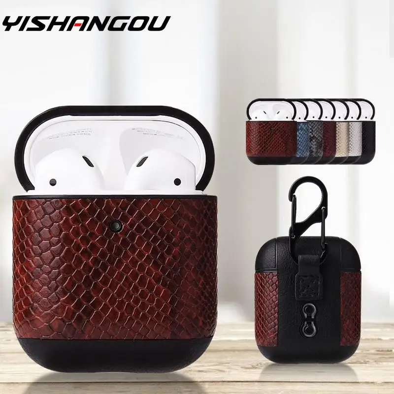 

Snake Skin Bluetooth Wireless Earphone Case For AirPods PU Leather Protective Cover Cases For Air Pods 1 2 Charging Box