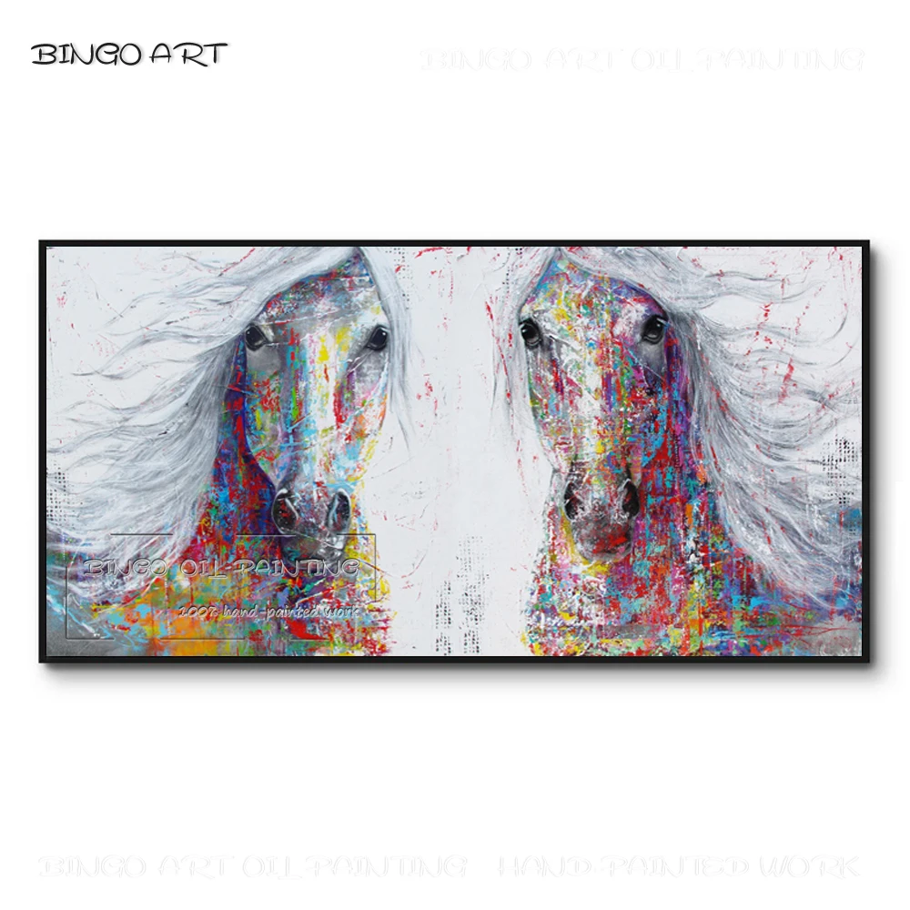 

Акриловая живопись ручной работы с изображением очаровательных художников, высокое качество, двойные лошади, Современная Абстрактная живопись на холсте, лошади, акриловая живопись