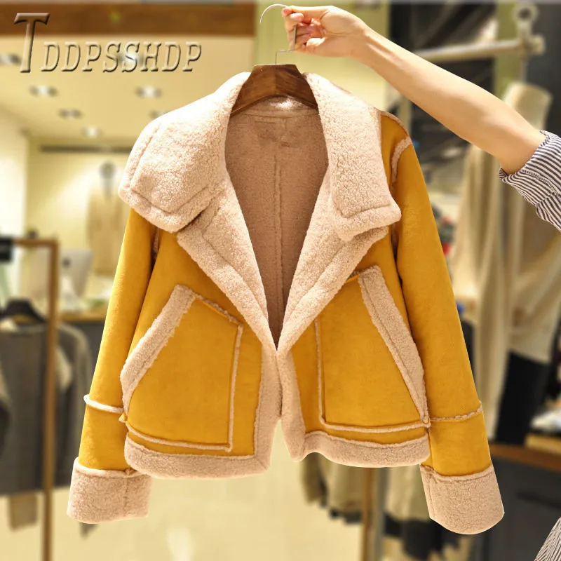 Женская куртка из искусственной замши с имитацией овечьей шерсти Осень зима