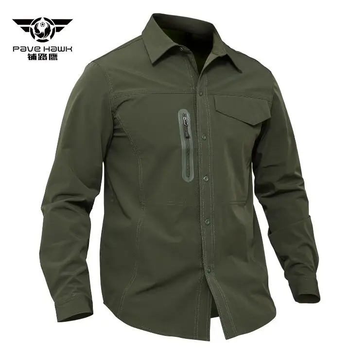 army green Новая летняя мужская Военная тактическая рубашка дышащий солнцезащитный наружный Пешие прогулки мужская быстросохнущая рубашка рубашки с длинными рукавами весна - Цвет: army green