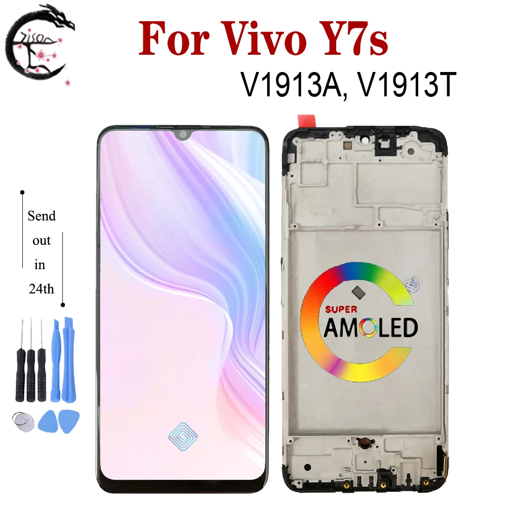 6.38" ЖК-дисплей дюйма с рамкой для Vivo Y7s экран мобильного телефона дисплей V1913A