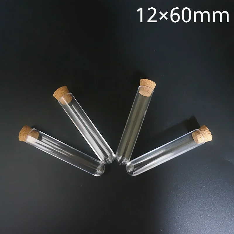 

10pcs/lot 12x60mm Transparent Laboratory Clear Plastic Test Tube Vials With Corks Stoppers Caps School Lab Supplies