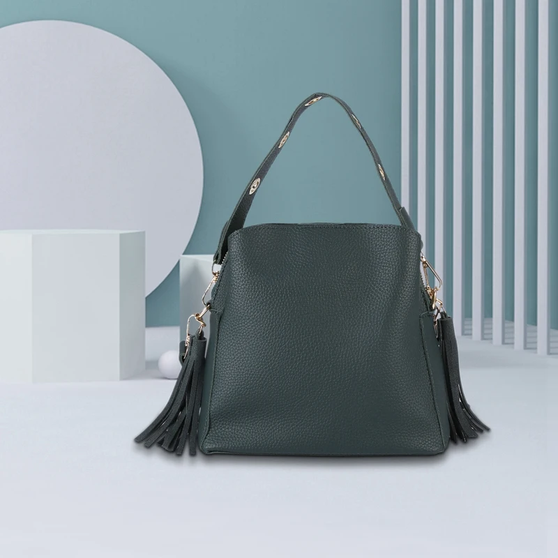 Модная женская сумка ведро винтажная мессенджер с кисточками