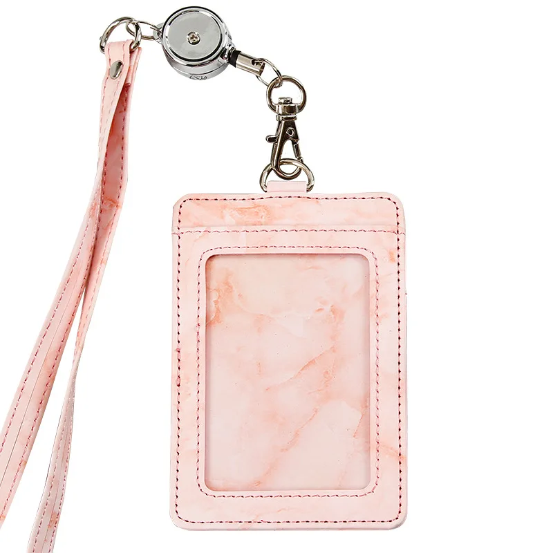 

Marble PU Leather ID Badge Holder Business Pocket Credit Card Holder Wallet Card Holder Keychain