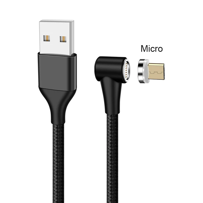 Black For Micro USB ROCK 5A Магнитный кабель Micro usb type C адаптер Шнур 90 градусов локоть быстрое зарядное устройство светильник ing светодиодный светильник для передачи данных для iPhone samsung - Цвет: Black For Micro USB