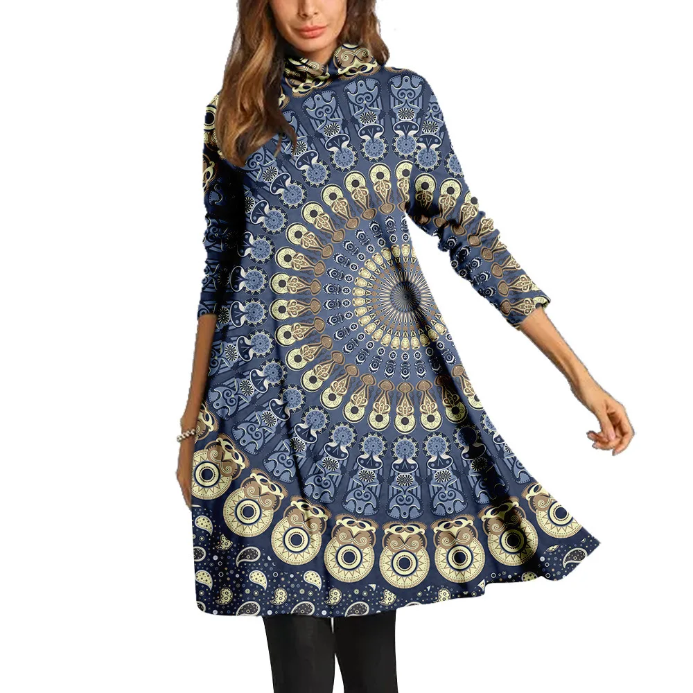 African Dress Ladies Long Sleeve African Clothing Casual Print Large Size Loose Bohemia Women Dresses Summer 2021 Robe De Soirée