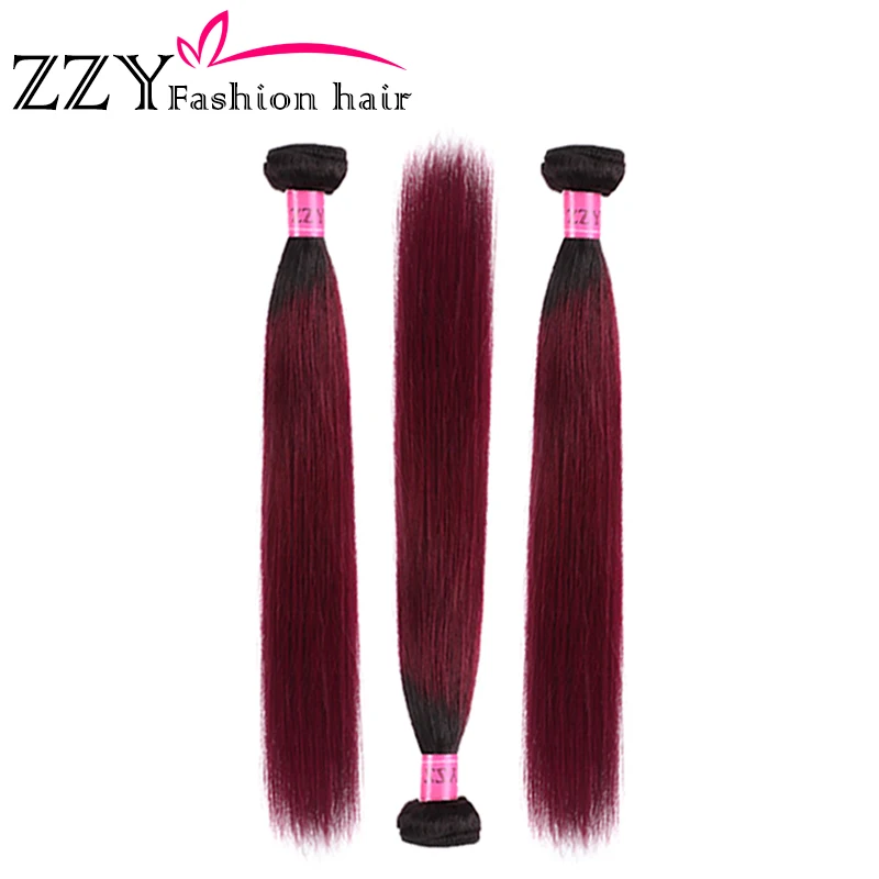 

ZZY Fashion Hair Brazilian Straight Hair Ombre non-remy Human Hair Weave Bundles T1B99J Burgundy Black Red Ombre