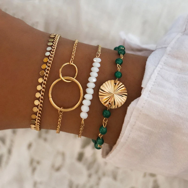 

New Multilayer Bohemian Bracelet for Women Fashion Geometric Leaves Beads Shell Charm Bracelets Set Boho Jewelry Gift Wholesale